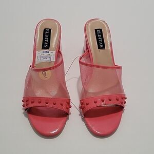Elditas Naomi Coral Mesh Block Heel Sandals NWOB